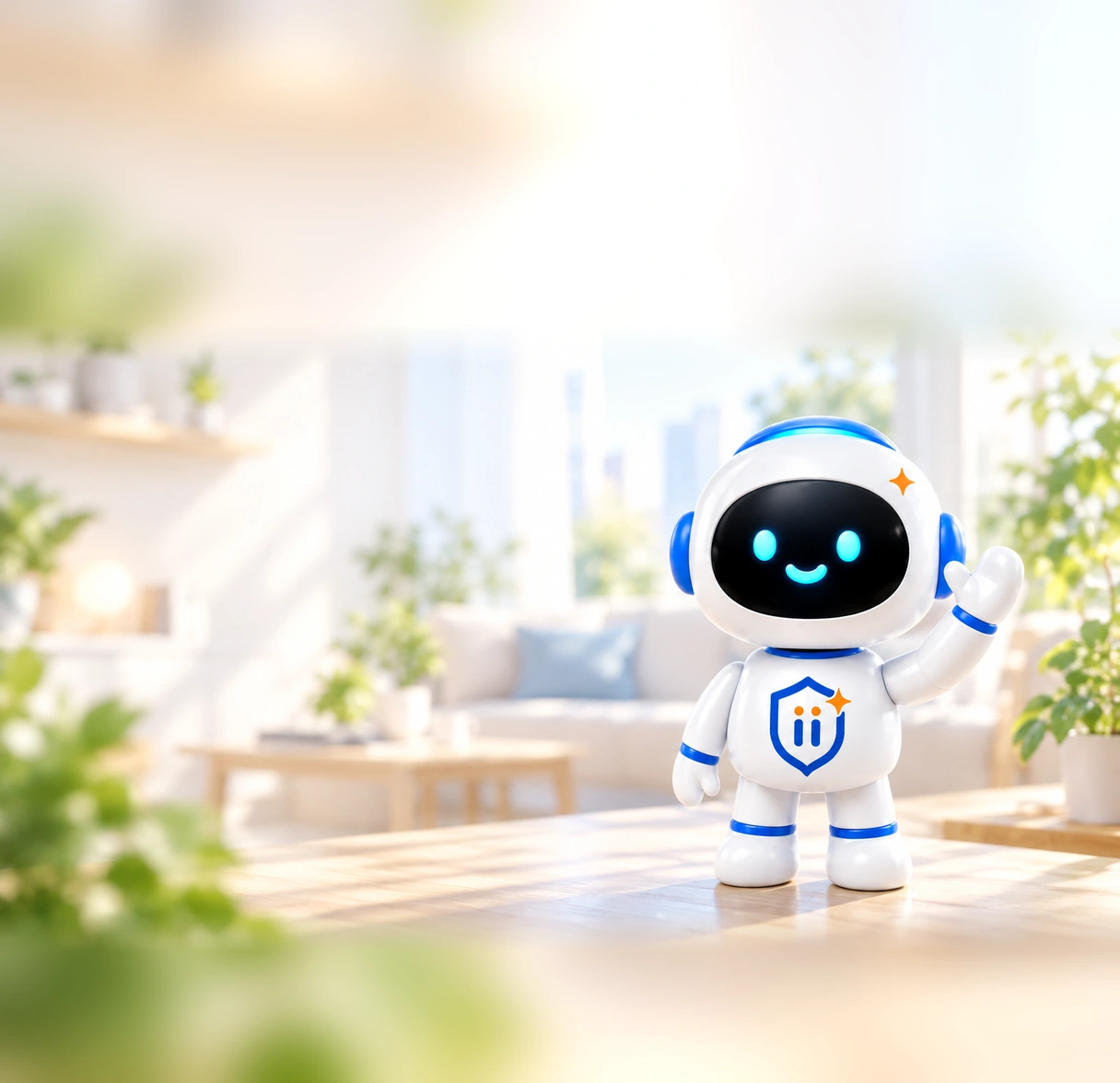 MiiA Robot 揮手協助整理訊息的明亮居家情境